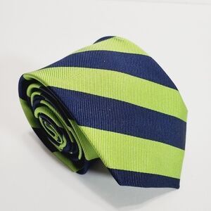 J. Crew Green & Blue Stripe Men's Silk Neck Tie Repp Fabric 58x2.75"